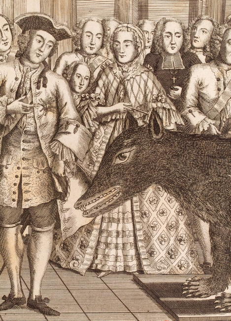 Présentation de l'animal tué par François Antoine à la cour de Louis XV (Détail - XVIIIe s.) - BnF (Gallica)
